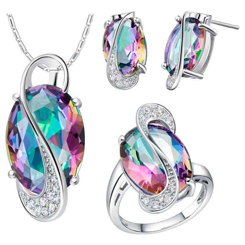 Colorful Crystal Gemstone Oval Shape Jewelry Set