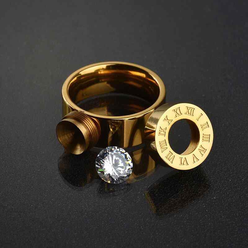 Unique Stainless Steel 4 Color Gem Stones Unisex Ring Rose Gold Roman Numeral Engagement Ring