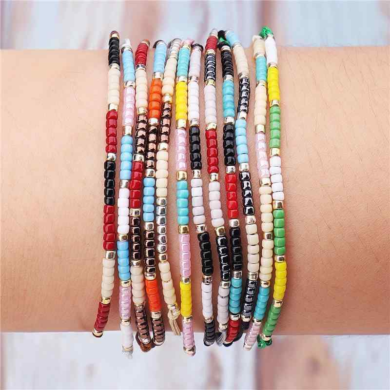 Bohemian Rice Beads Hand-woven Bracelet Ethnic Beaded Elastic Adjustable Bracelets