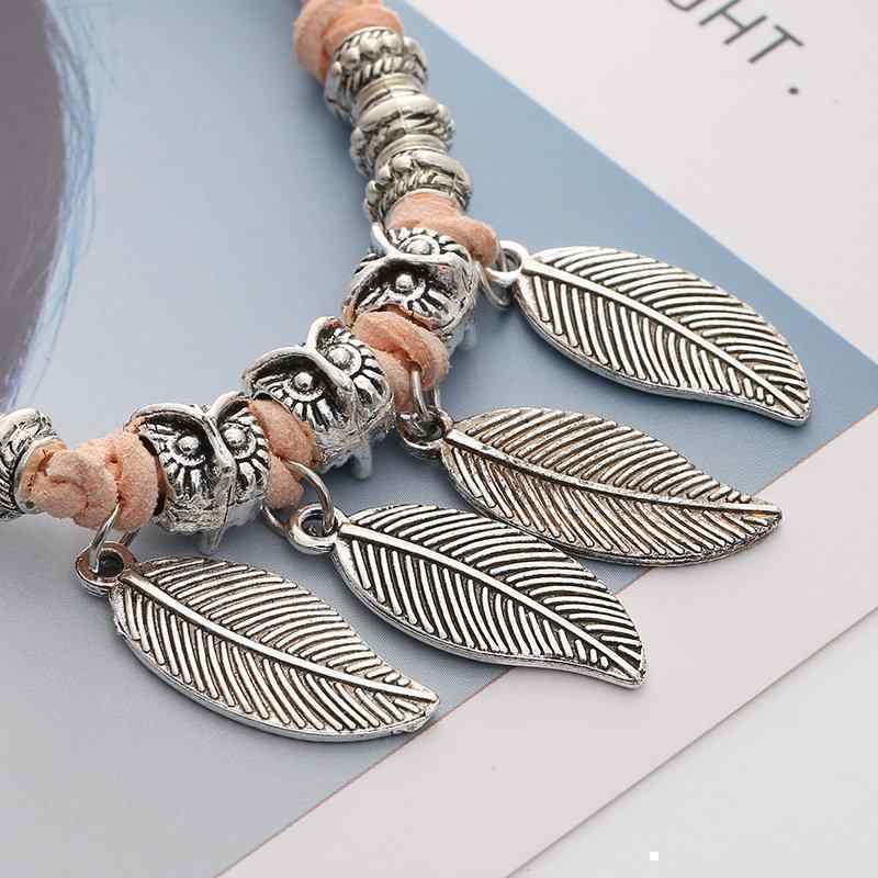 Retro Alloy Leaves Bracelet Colorful Beaded Multi Layer Bracelet For Women