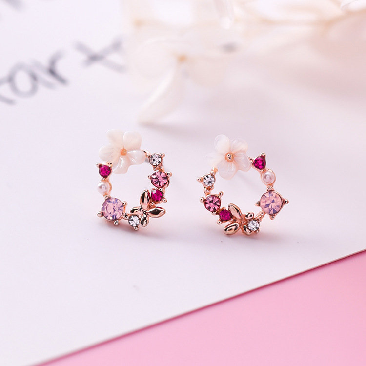 Cute Womens Stud Earrings 925 Sterling Silver Needle Shell Flower Butterfly Zirconia Earrings