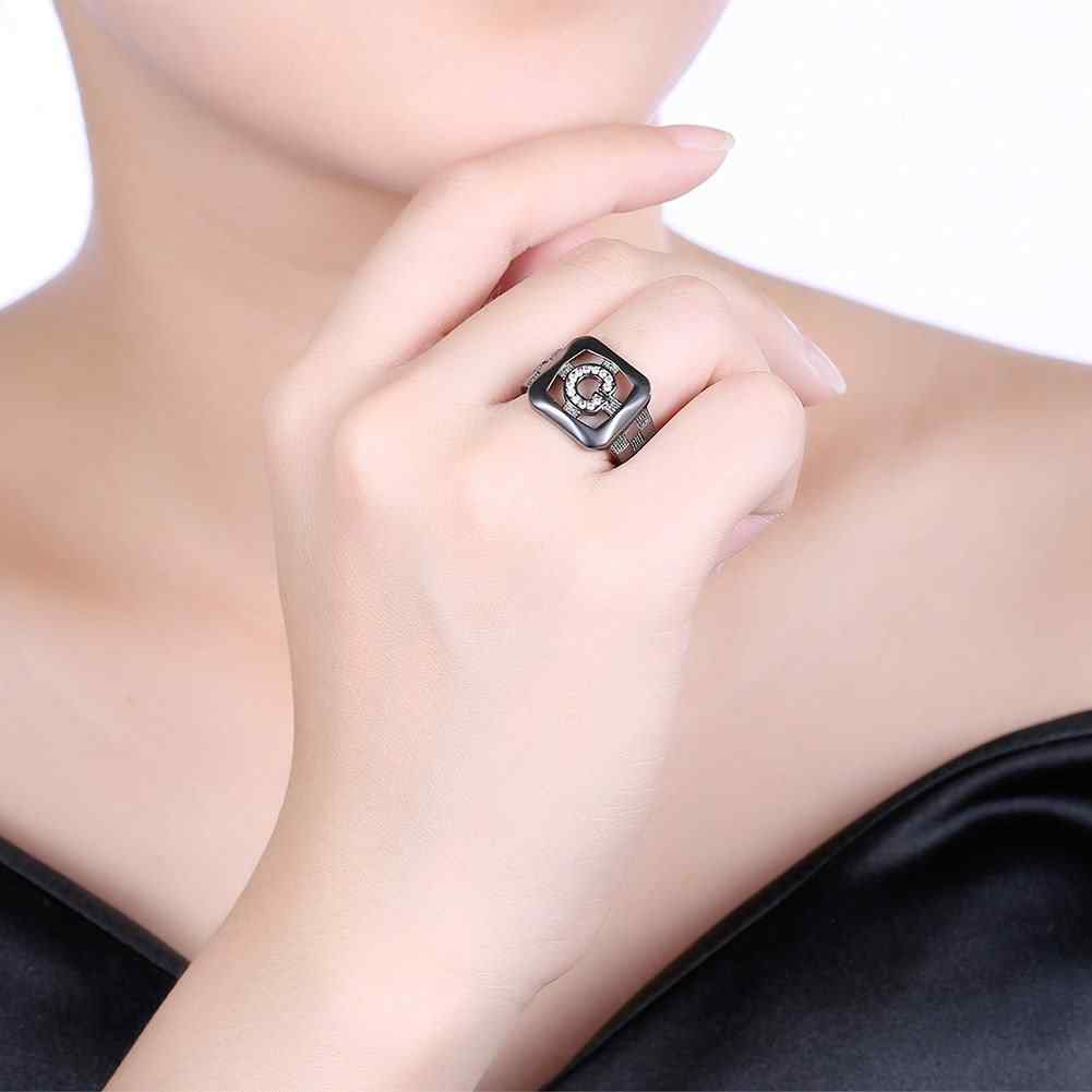 Women's 14mm Elegant Shiny Zircon Ring Gun Black Plated Ring