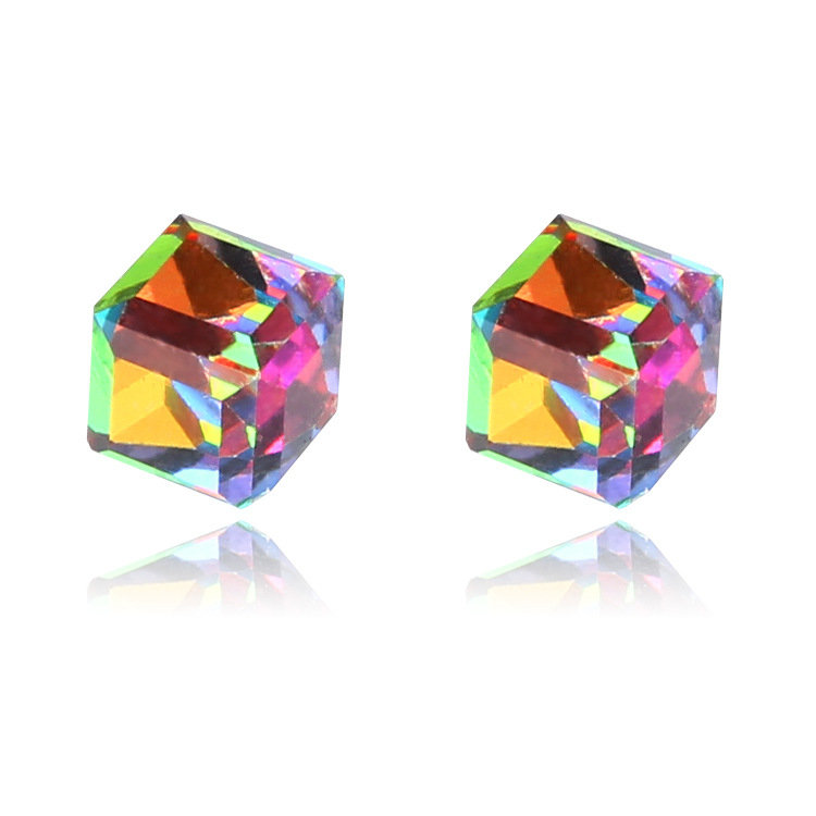 Creative Unisex Cubic Crystal Magnetic Clip Earrings Fashion Magnet No Piercing Colorful Earrings