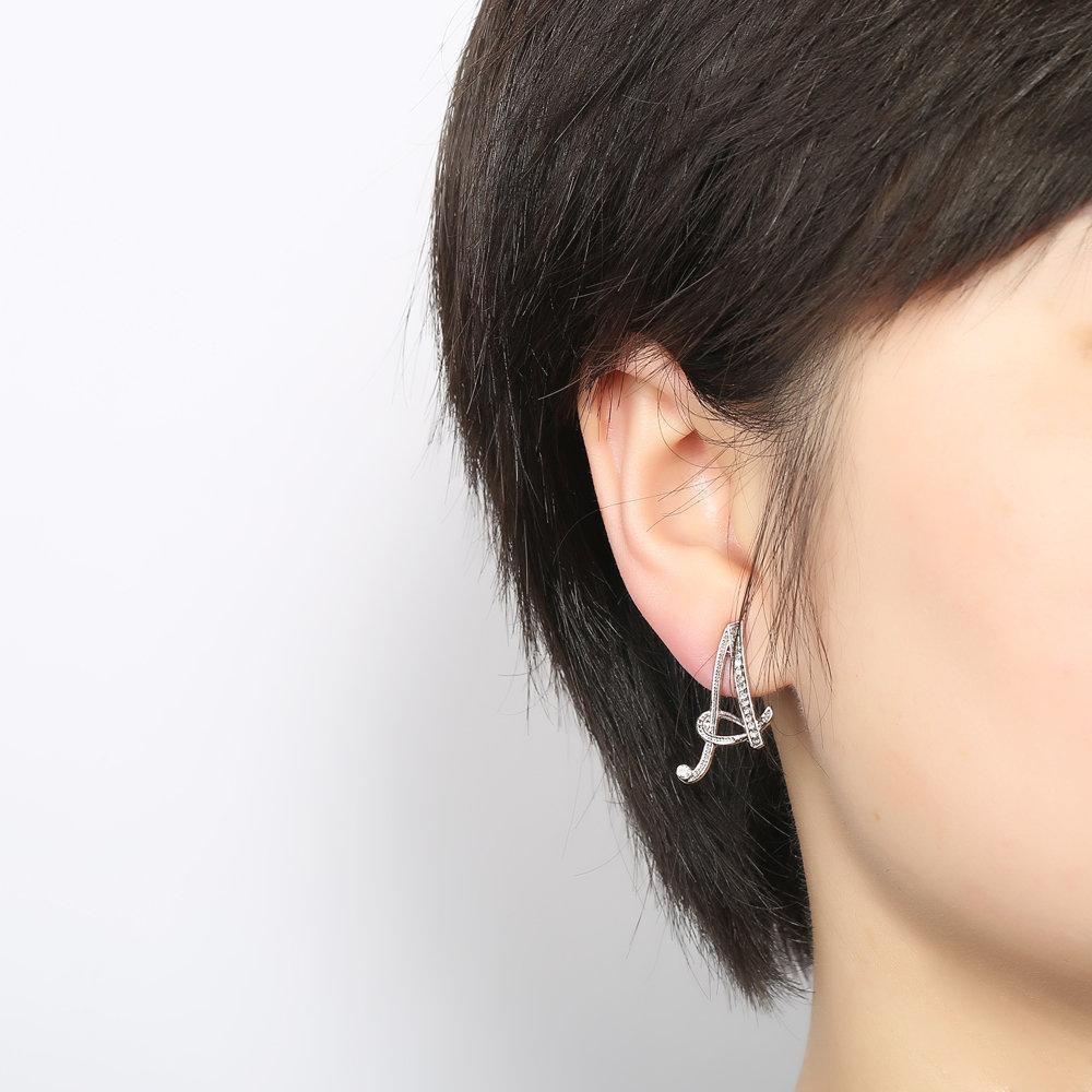 Fashion Letter Ear Studs Silver Earrings Shiny Rhinestones Special Initial Earring Gift for Her
