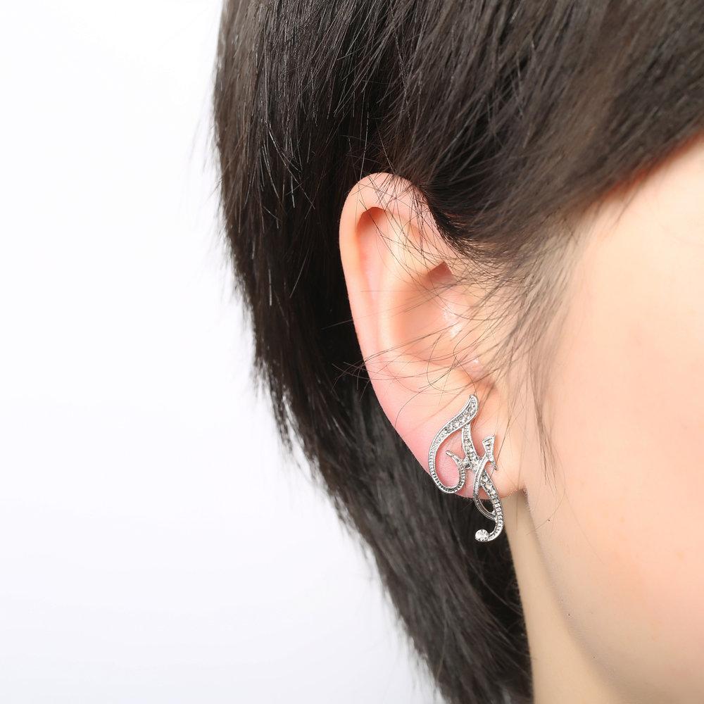Fashion Letter Ear Studs Silver Earrings Shiny Rhinestones Special Initial Earring Gift for Her