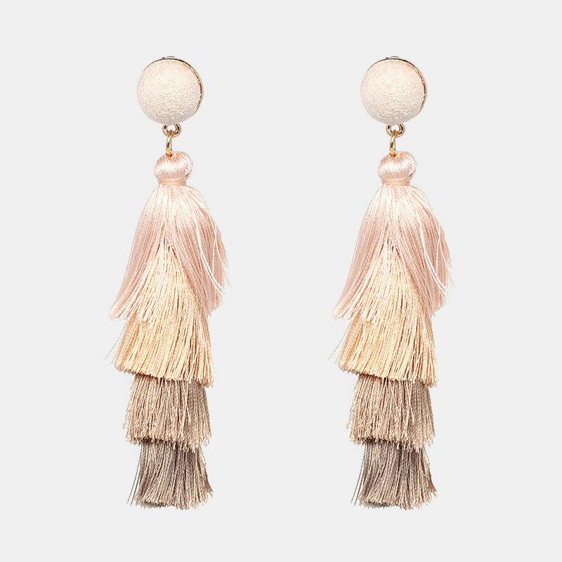 Bohemian Multi-layer Long Tassel Earrings Handmade Fringed Drop Earrings Ethnic Jewelry