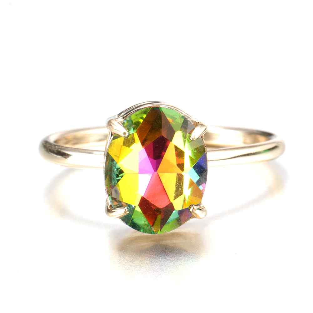 Simple Adjustable Crystal Open Rings Colorful Gemstone Gold Band Engagement Bridal Jewelry for Women