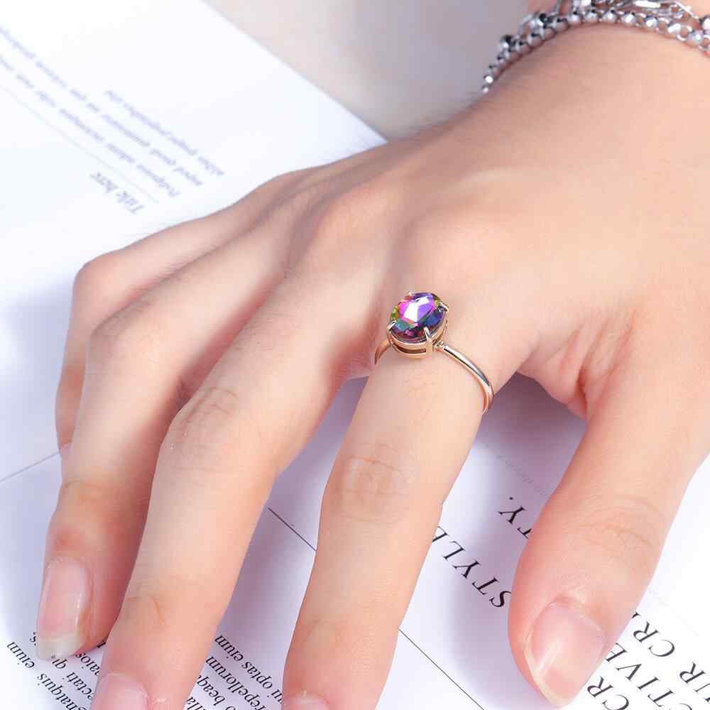 Simple Adjustable Crystal Open Rings Colorful Gemstone Gold Band Engagement Bridal Jewelry for Women