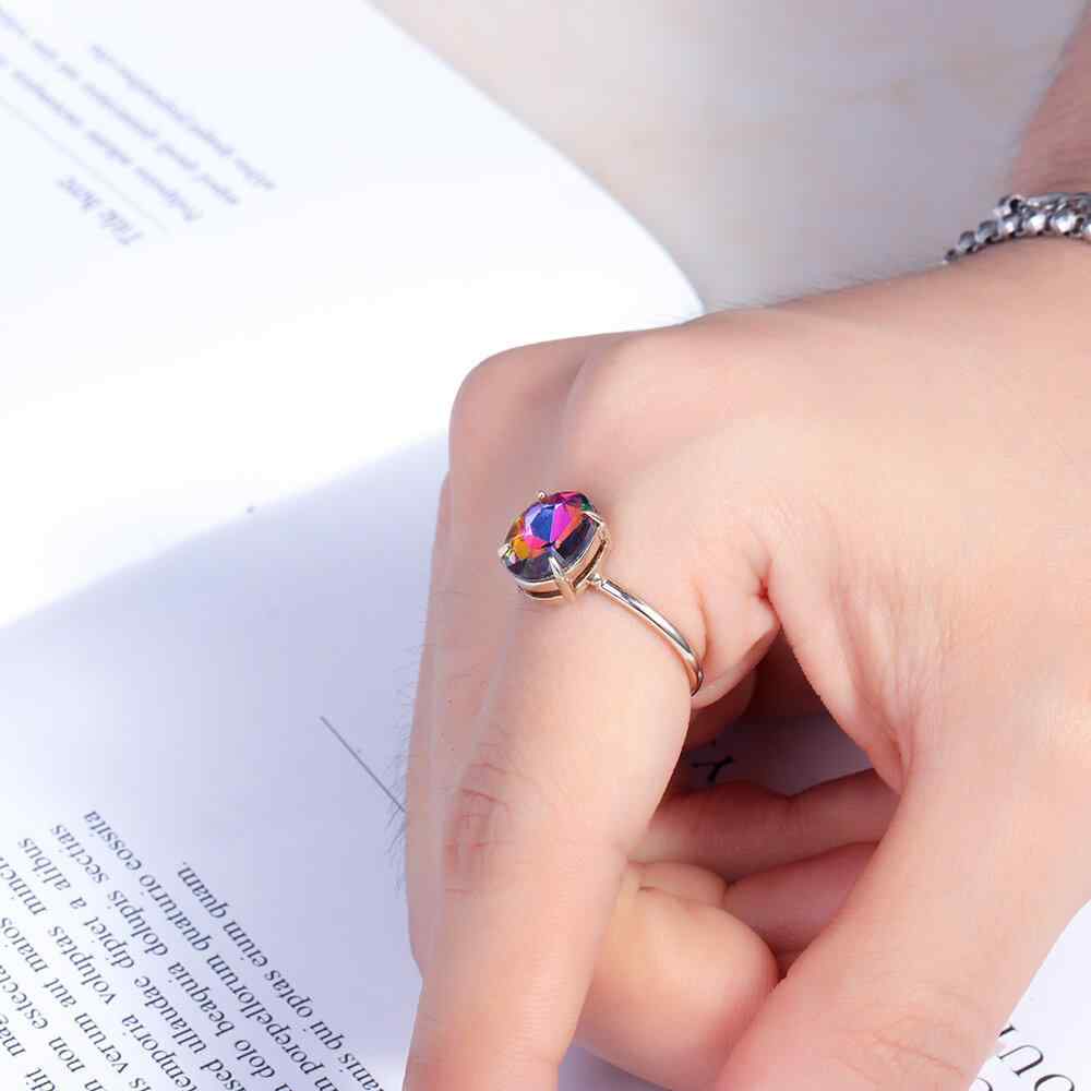 Simple Adjustable Crystal Open Rings Colorful Gemstone Gold Band Engagement Bridal Jewelry for Women