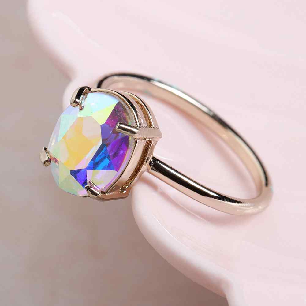 Simple Adjustable Crystal Open Rings Colorful Gemstone Gold Band Engagement Bridal Jewelry for Women