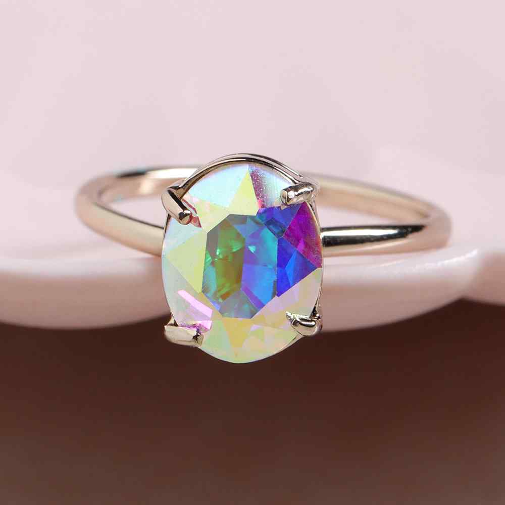 Simple Adjustable Crystal Open Rings Colorful Gemstone Gold Band Engagement Bridal Jewelry for Women