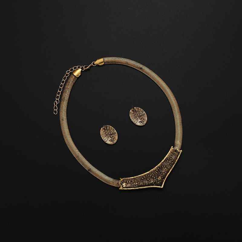 Vintage Gold Chain Necklace Rhinestone Enamel Earrings Luxury Wedding Bridal Jewelry Sets for Women