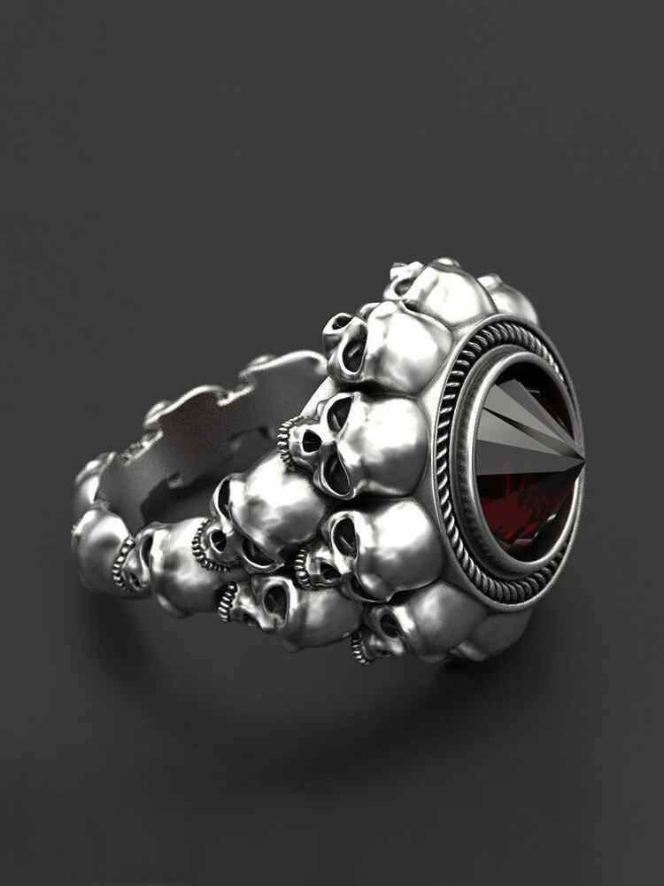 Vintage Skull Men Ring Punk Inlaid Satellite Gem Women Ring