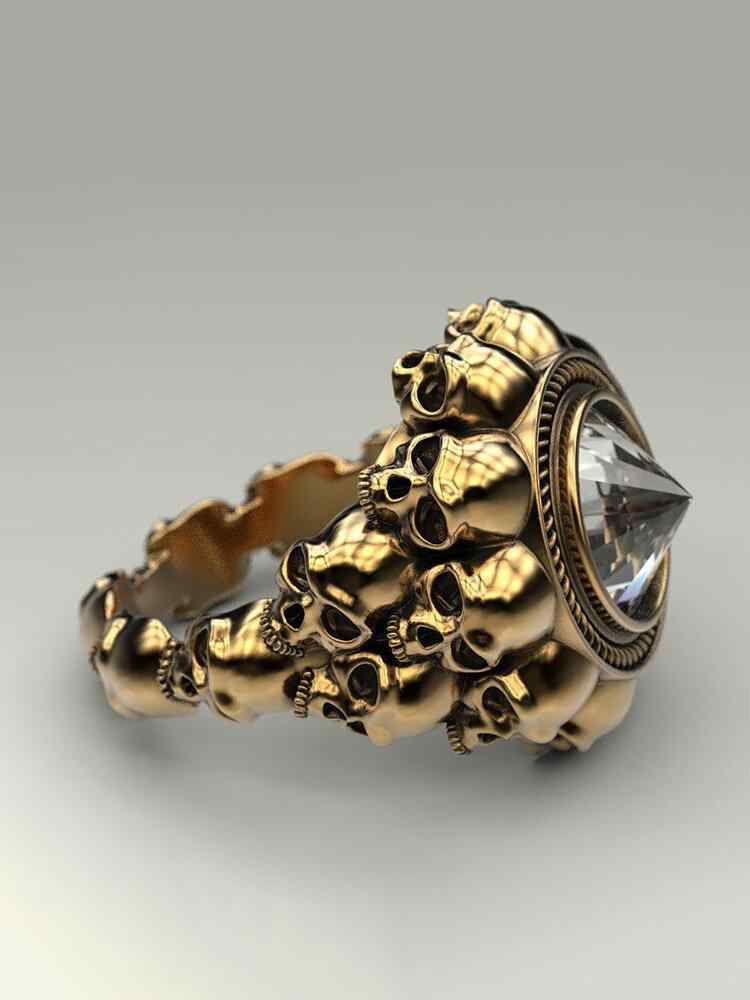 Vintage Skull Men Ring Punk Inlaid Satellite Gem Women Ring