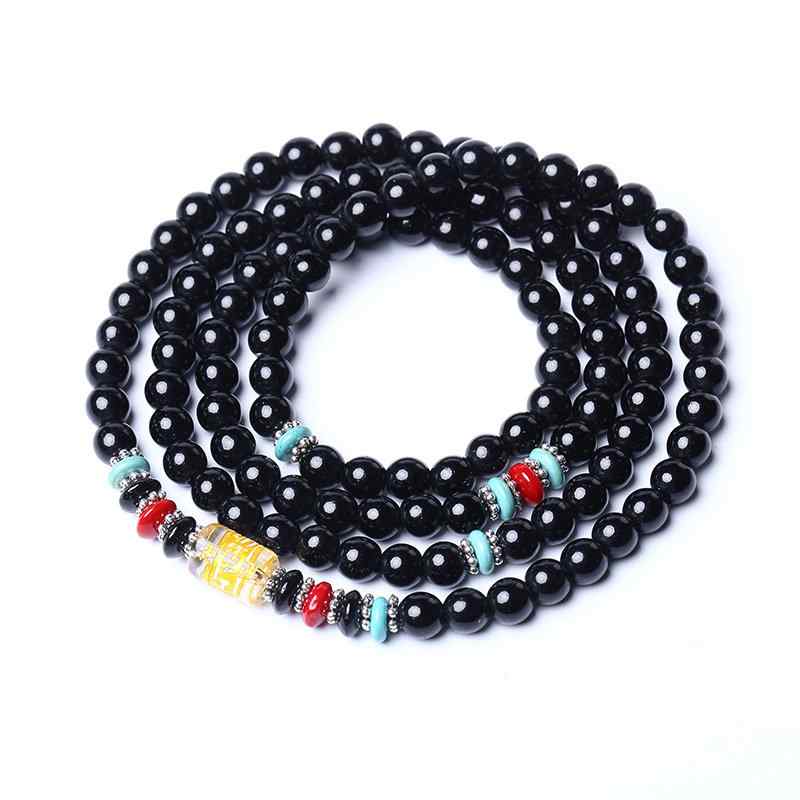 Vintage Unisex Multilayer Bracelet Natural Black Stone Beaded Bracelet Ethnic Jewelry for Women Men