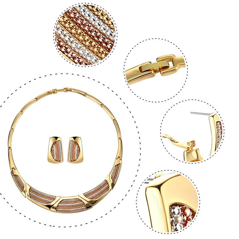 Women's Gold Plated Geometric Necklace Colorful Chain Earrings Luxury Necklace Jewelry Set