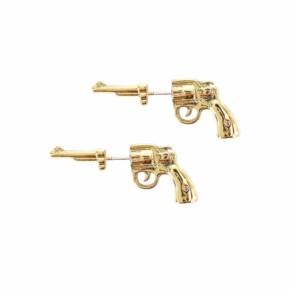 Punk Unisex Silver Gold Color Gun Stud Earrigs 925 Sterling Silver Needle Ear Jacket Earrings