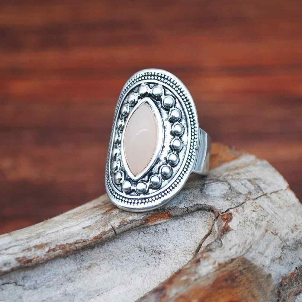 5 Pcs Vintage Opal Rings Set Metal Hollow Carved Ancient Tibetan Women Rings