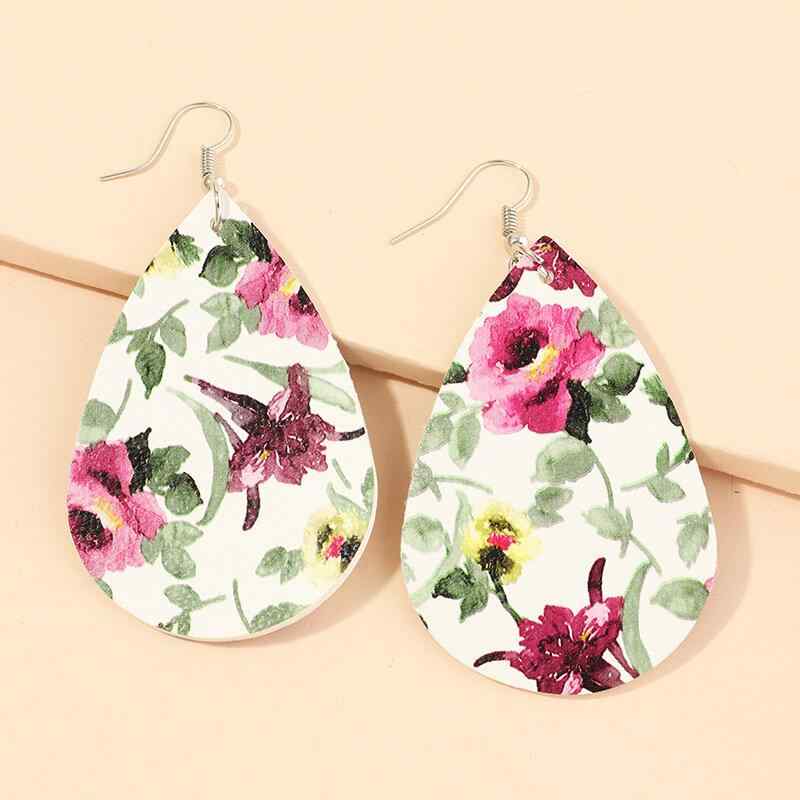 Trendy Daisy Sunflower Flower Butterfly Water Drop Earrings Lychee Printed Leather Earrings