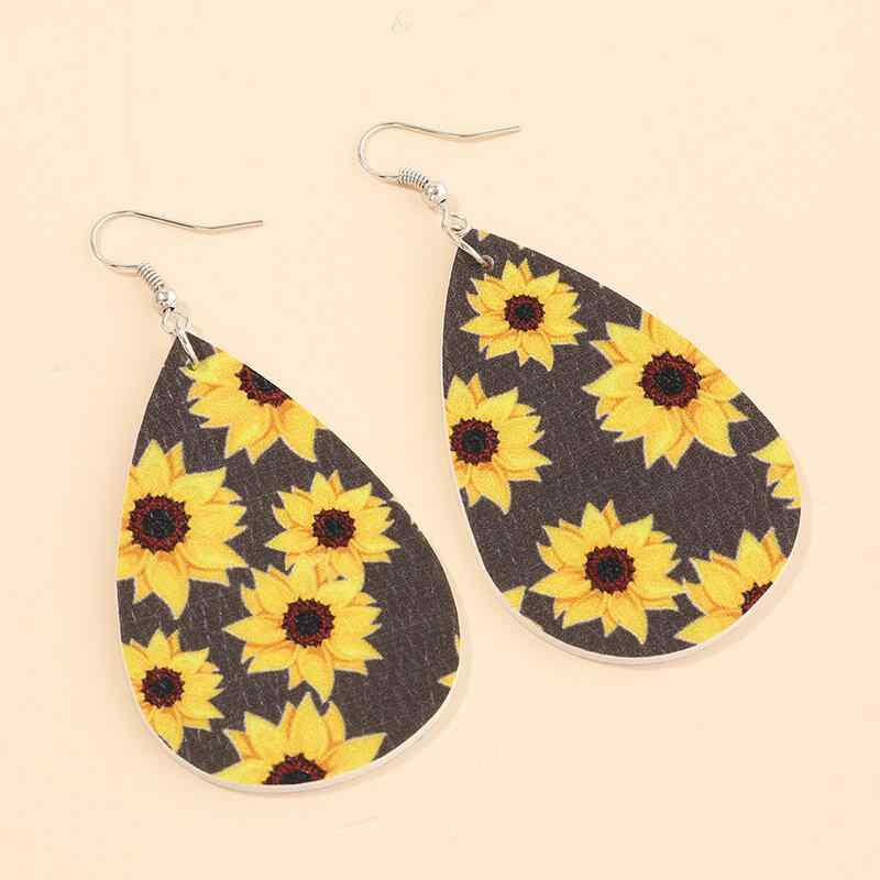 Trendy Daisy Sunflower Flower Butterfly Water Drop Earrings Lychee Printed Leather Earrings