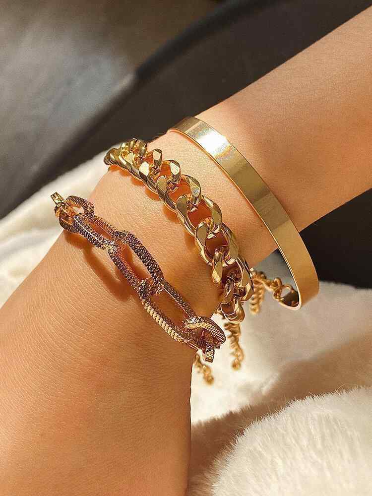 3 Pcs Vintage Thread Mix-Match Bracelet Set Adjustable C-Shaped Chain Women Bangle