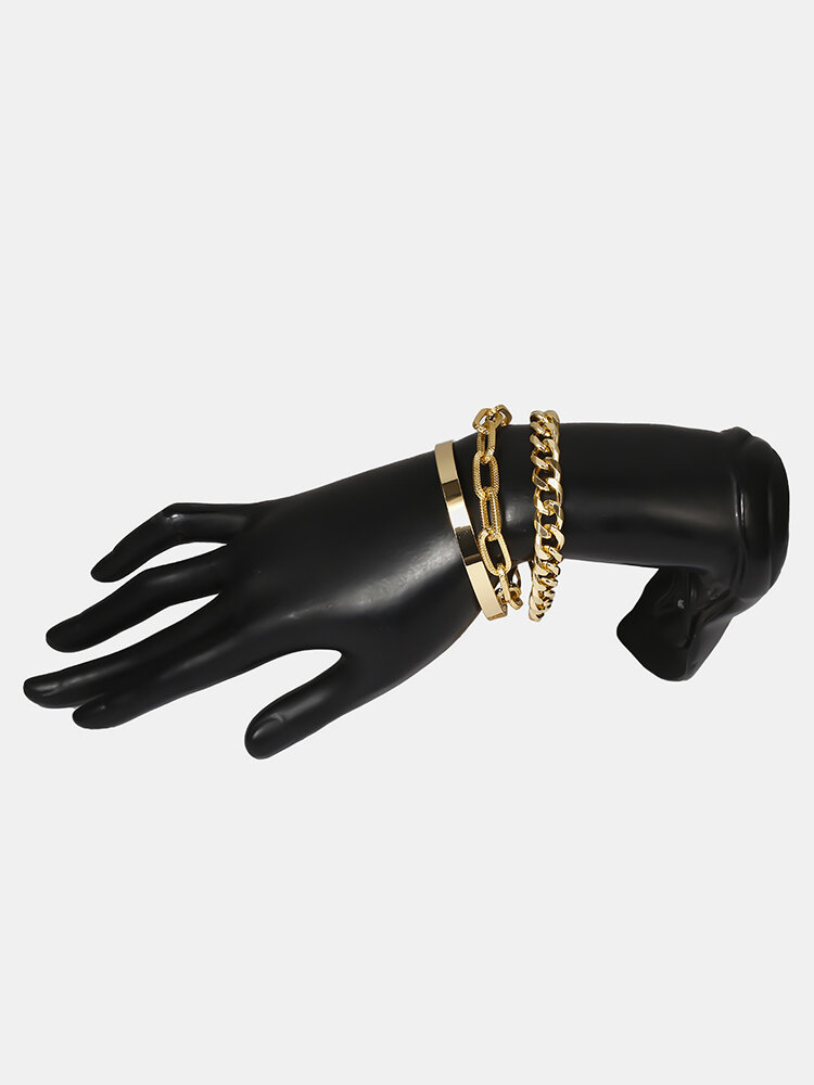 3 Pcs Vintage Thread Mix-Match Bracelet Set Adjustable C-Shaped Chain Women Bangle