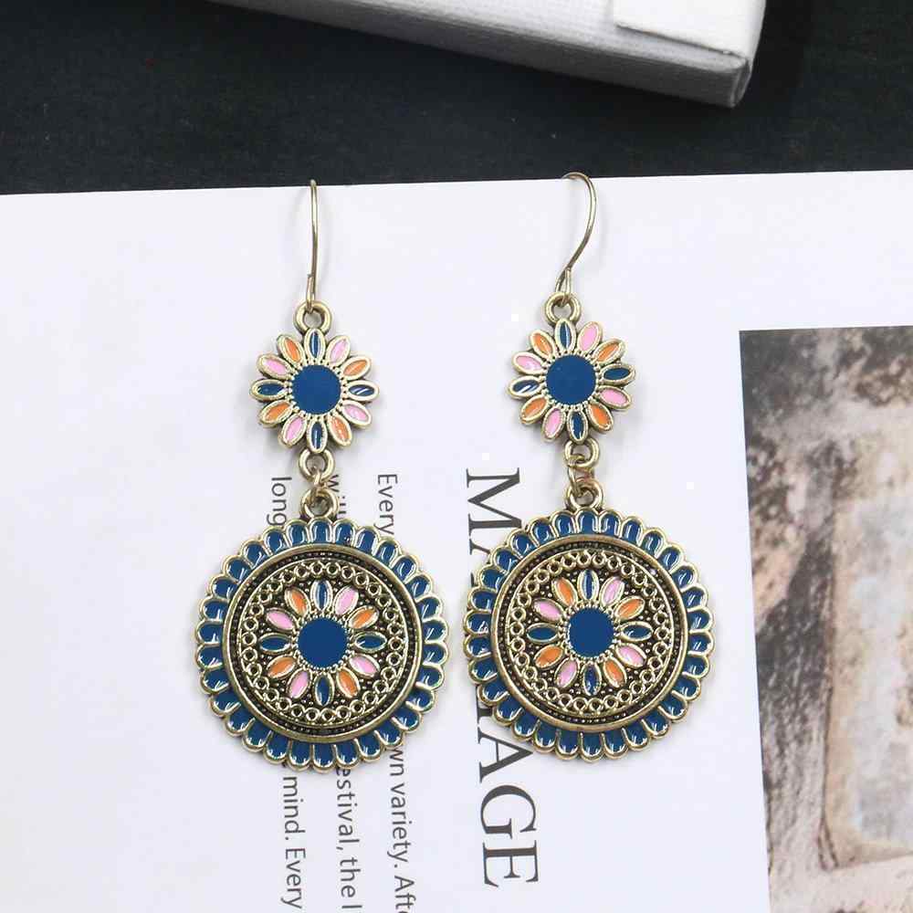 Bohemian Sun Flower Earrings Alloy Long Style Earrings Round Ear Drop For Women