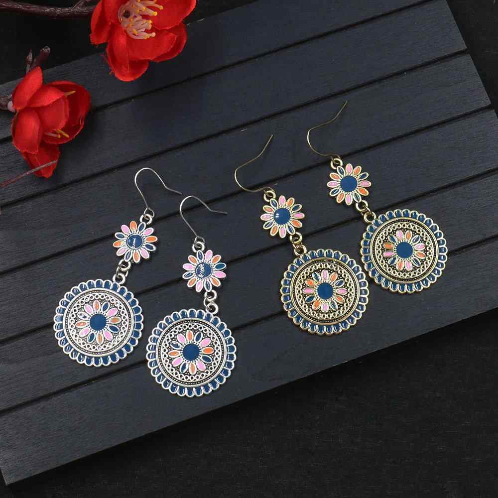 Bohemian Sun Flower Earrings Alloy Long Style Earrings Round Ear Drop For Women