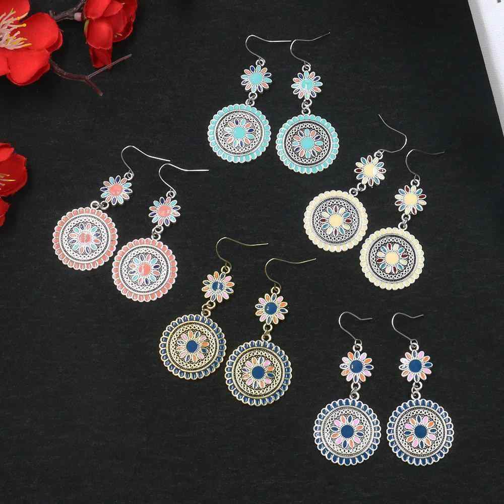 Bohemian Sun Flower Earrings Alloy Long Style Earrings Round Ear Drop For Women