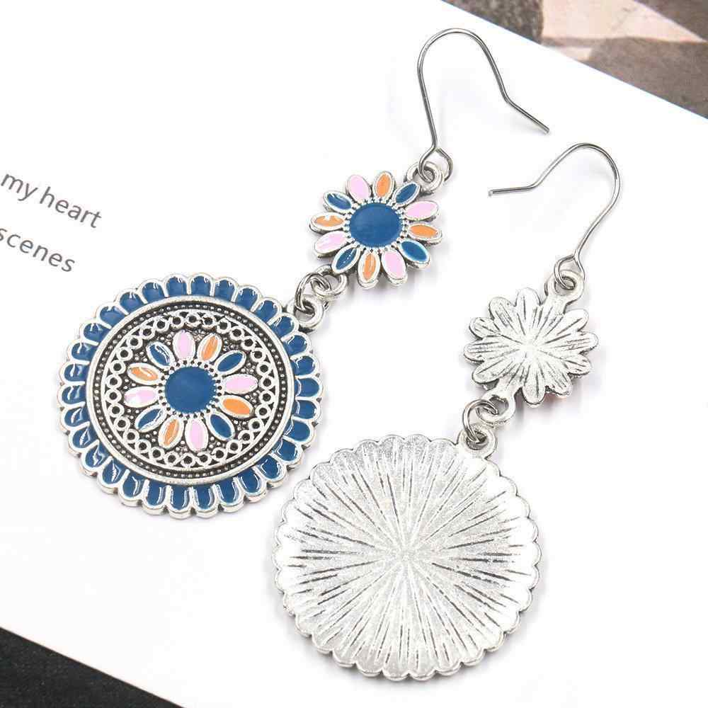 Bohemian Sun Flower Earrings Alloy Long Style Earrings Round Ear Drop For Women