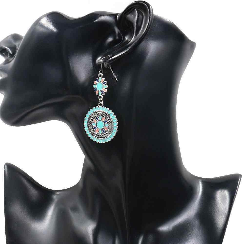 Bohemian Sun Flower Earrings Alloy Long Style Earrings Round Ear Drop For Women